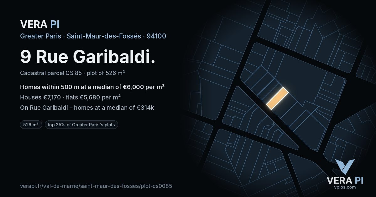 9 Rue Garibaldi, Saint-Maur-des-Fossés at night – the plot lit, the parcels around coloured by the prices near them