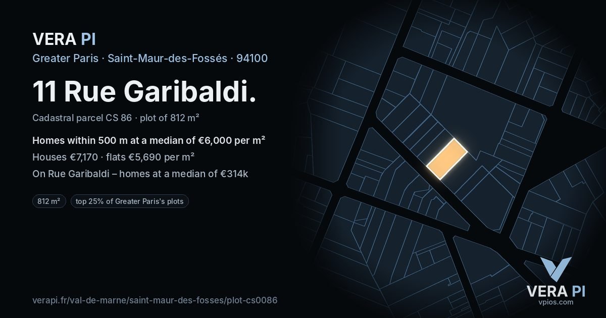 11 Rue Garibaldi, Saint-Maur-des-Fossés at night – the plot lit, the parcels around coloured by the prices near them