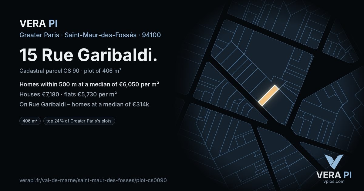15 Rue Garibaldi, Saint-Maur-des-Fossés at night – the plot lit, the parcels around coloured by the prices near them