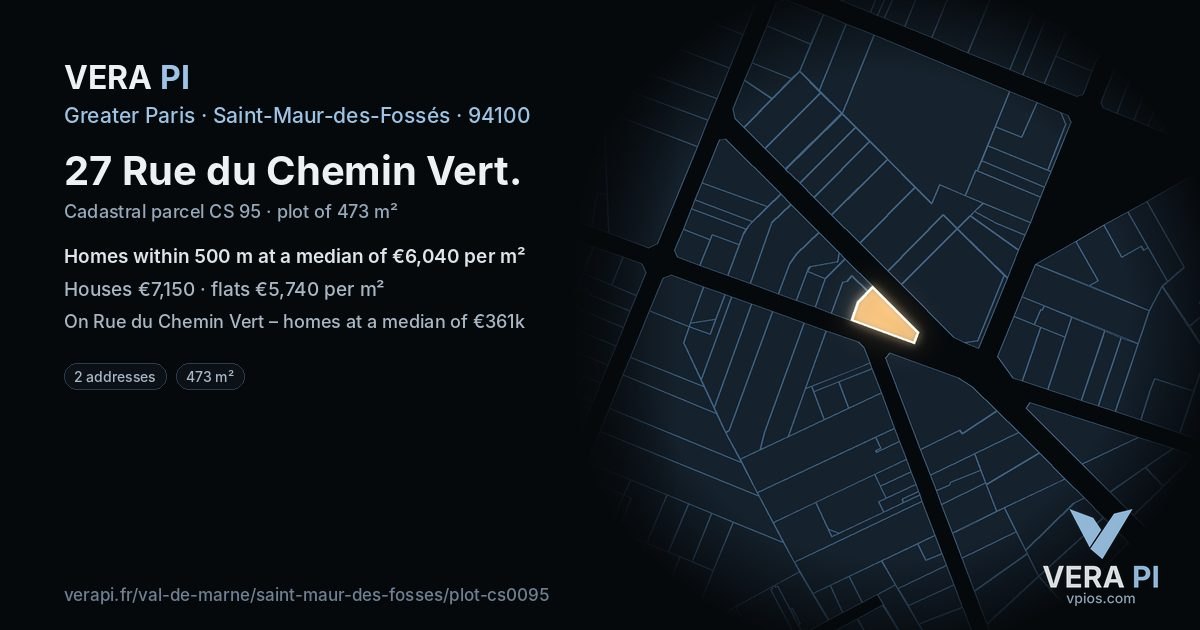 27 Rue du Chemin Vert, Saint-Maur-des-Fossés at night – the plot lit, the parcels around coloured by the prices near them