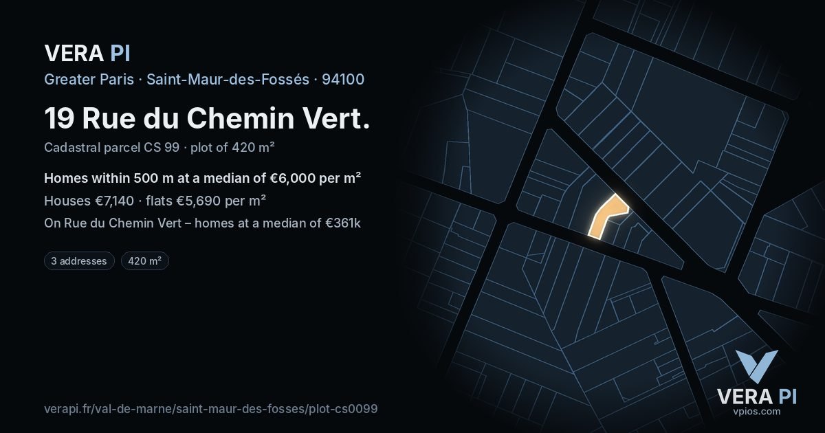 19 Rue du Chemin Vert, Saint-Maur-des-Fossés at night – the plot lit, the parcels around coloured by the prices near them