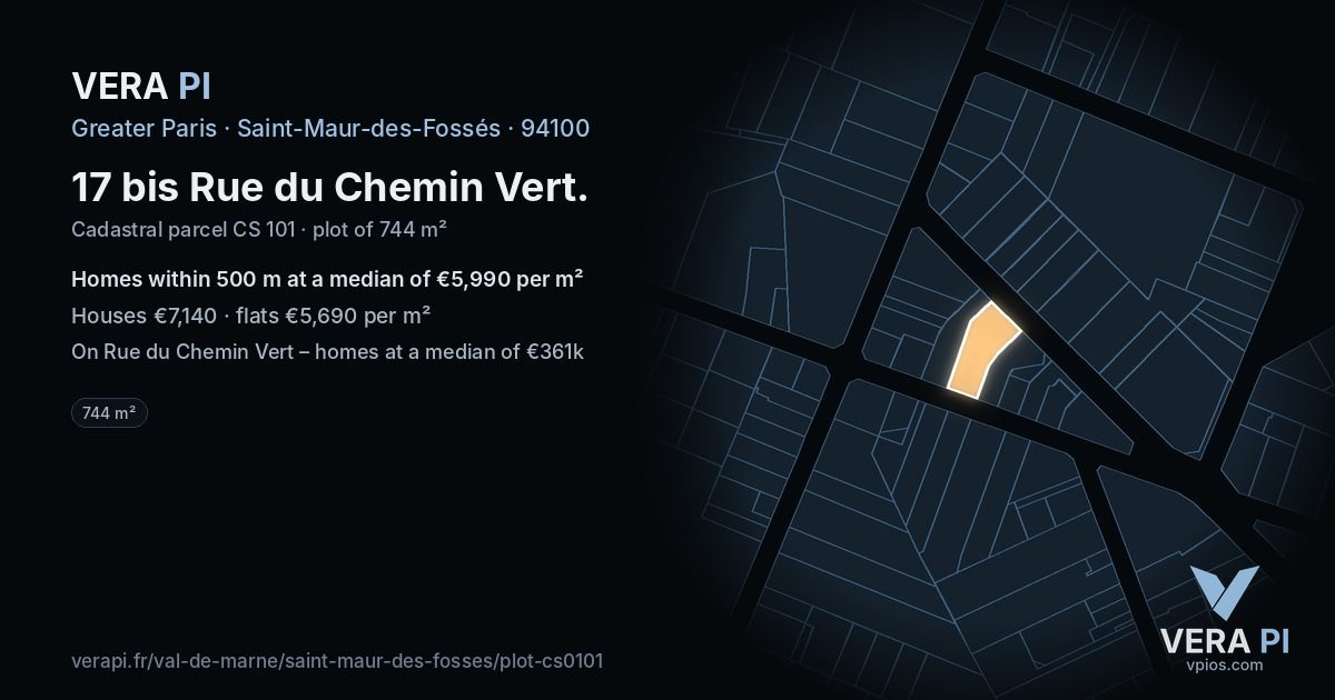 17 bis Rue du Chemin Vert, Saint-Maur-des-Fossés at night – the plot lit, the parcels around coloured by the prices near them