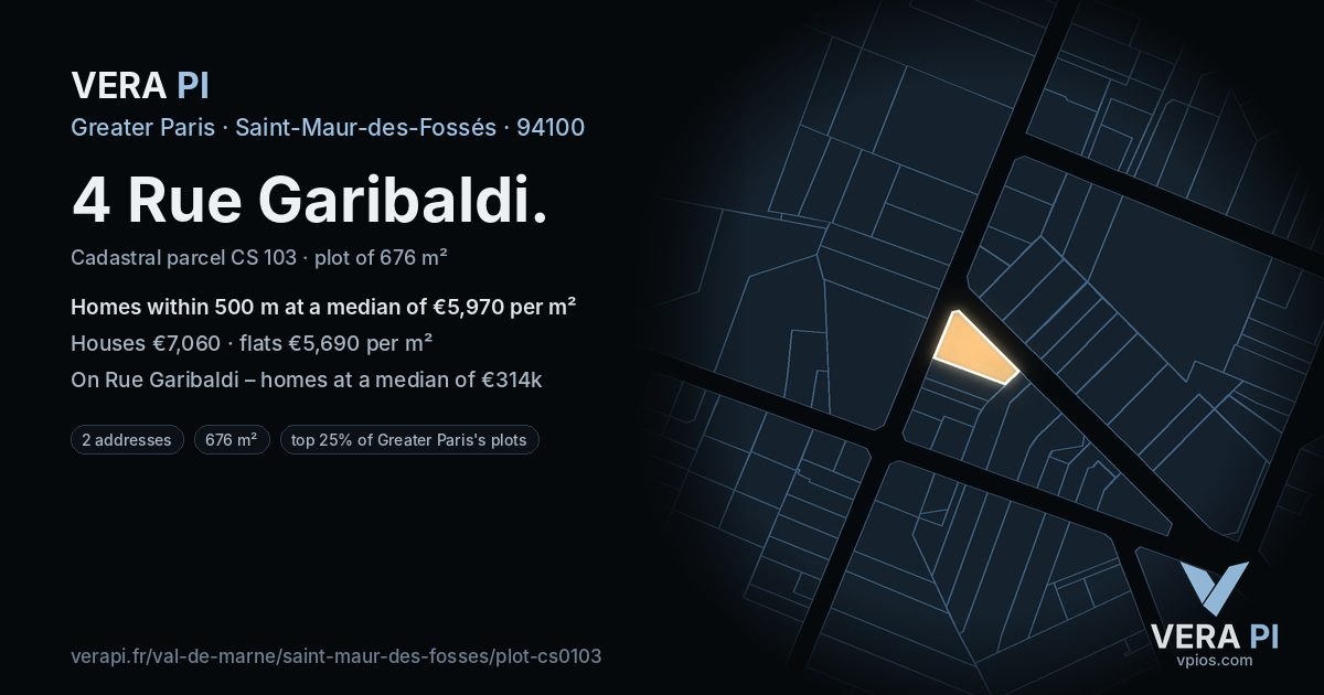 4 Rue Garibaldi, Saint-Maur-des-Fossés at night – the plot lit, the parcels around coloured by the prices near them