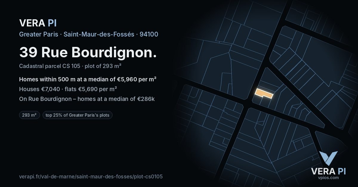39 Rue Bourdignon, Saint-Maur-des-Fossés at night – the plot lit, the parcels around coloured by the prices near them