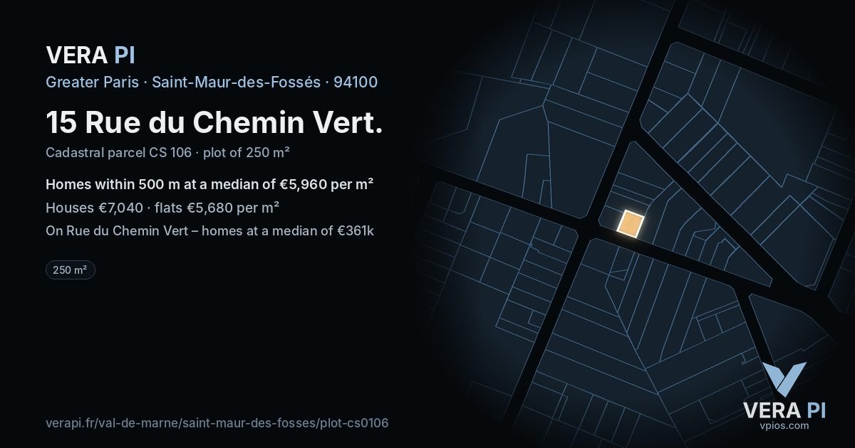 15 Rue du Chemin Vert, Saint-Maur-des-Fossés at night – the plot lit, the parcels around coloured by the prices near them