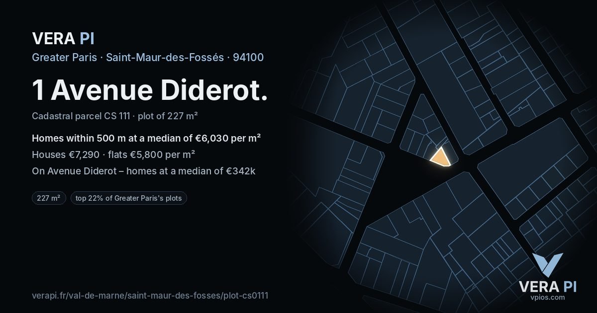 1 Avenue Diderot, Saint-Maur-des-Fossés at night – the plot lit, the parcels around coloured by the prices near them
