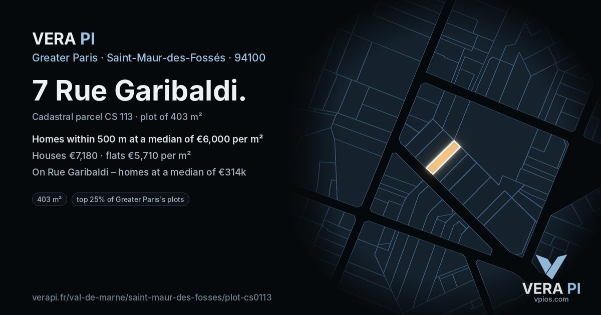 7 Rue Garibaldi, Saint-Maur-des-Fossés at night – the plot lit, the parcels around coloured by the prices near them