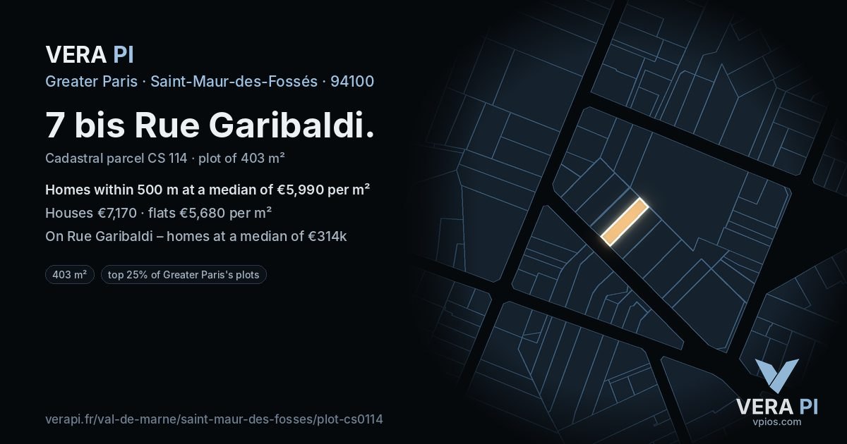 7 bis Rue Garibaldi, Saint-Maur-des-Fossés at night – the plot lit, the parcels around coloured by the prices near them