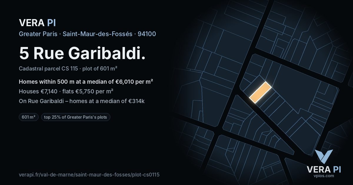 5 Rue Garibaldi, Saint-Maur-des-Fossés at night – the plot lit, the parcels around coloured by the prices near them