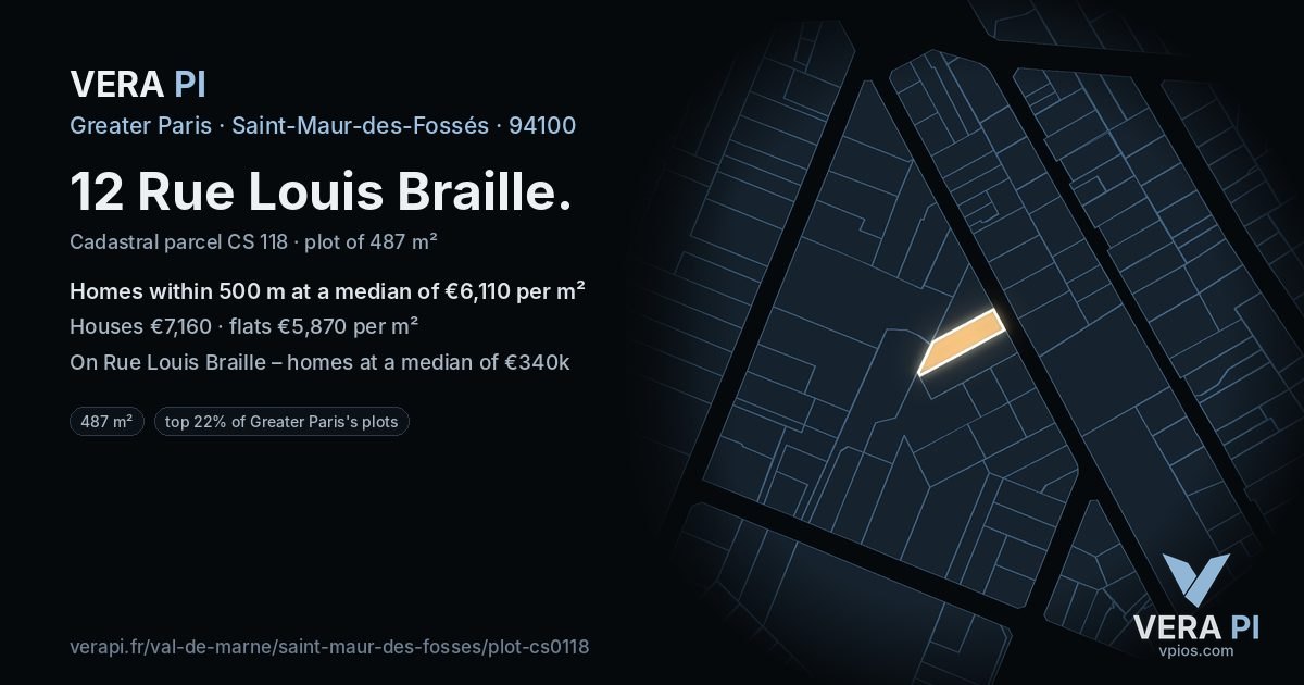 12 Rue Louis Braille, Saint-Maur-des-Fossés at night – the plot lit, the parcels around coloured by the prices near them