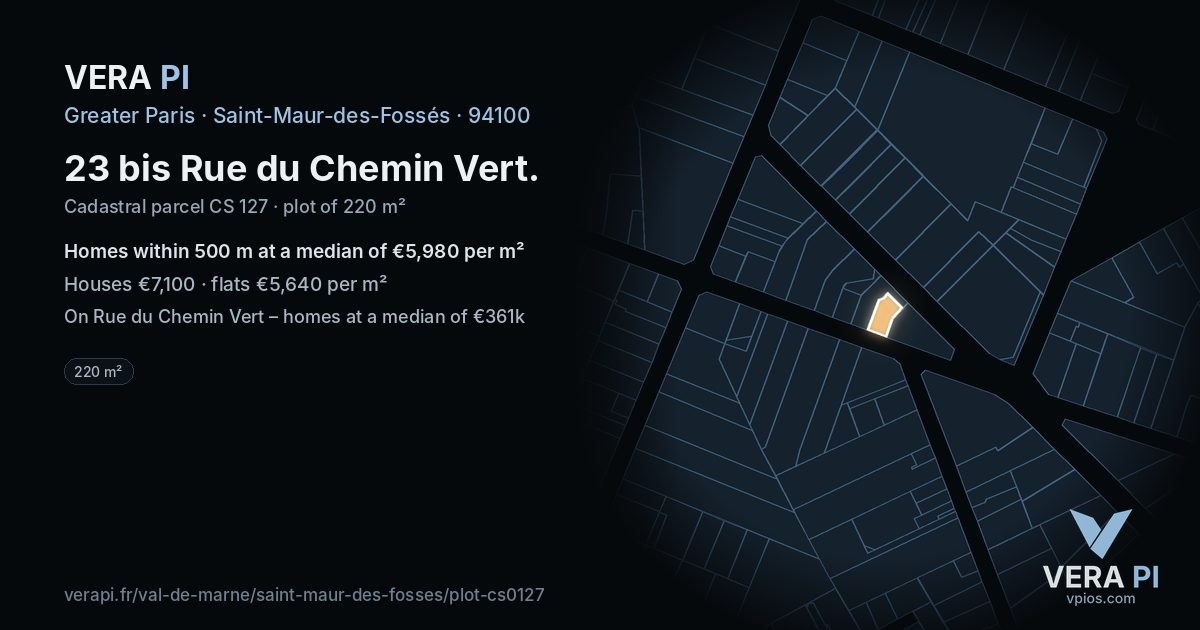 23 bis Rue du Chemin Vert, Saint-Maur-des-Fossés at night – the plot lit, the parcels around coloured by the prices near them