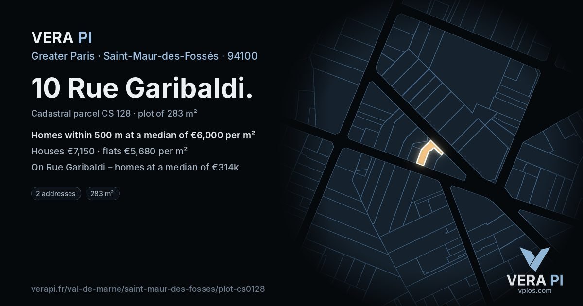 10 Rue Garibaldi, Saint-Maur-des-Fossés at night – the plot lit, the parcels around coloured by the prices near them
