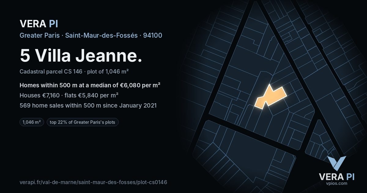 5 Villa Jeanne, Saint-Maur-des-Fossés at night – the plot lit, the parcels around coloured by the prices near them