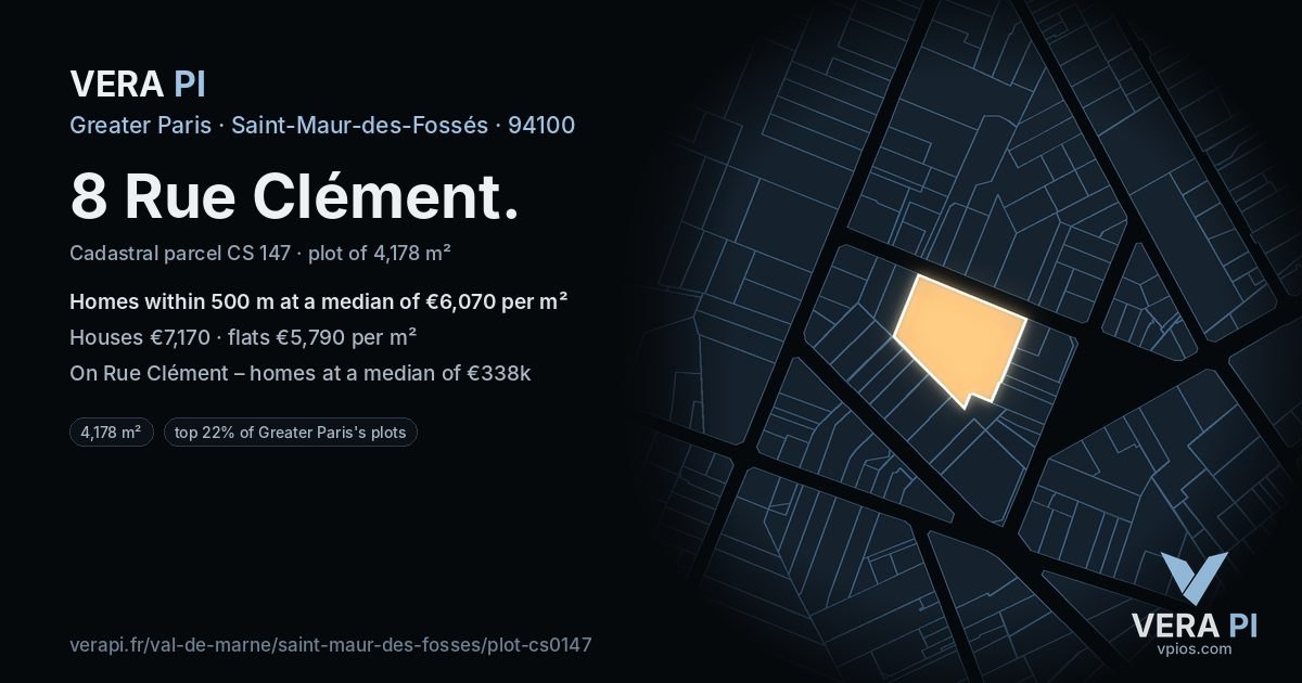8 Rue Clément, Saint-Maur-des-Fossés at night – the plot lit, the parcels around coloured by the prices near them
