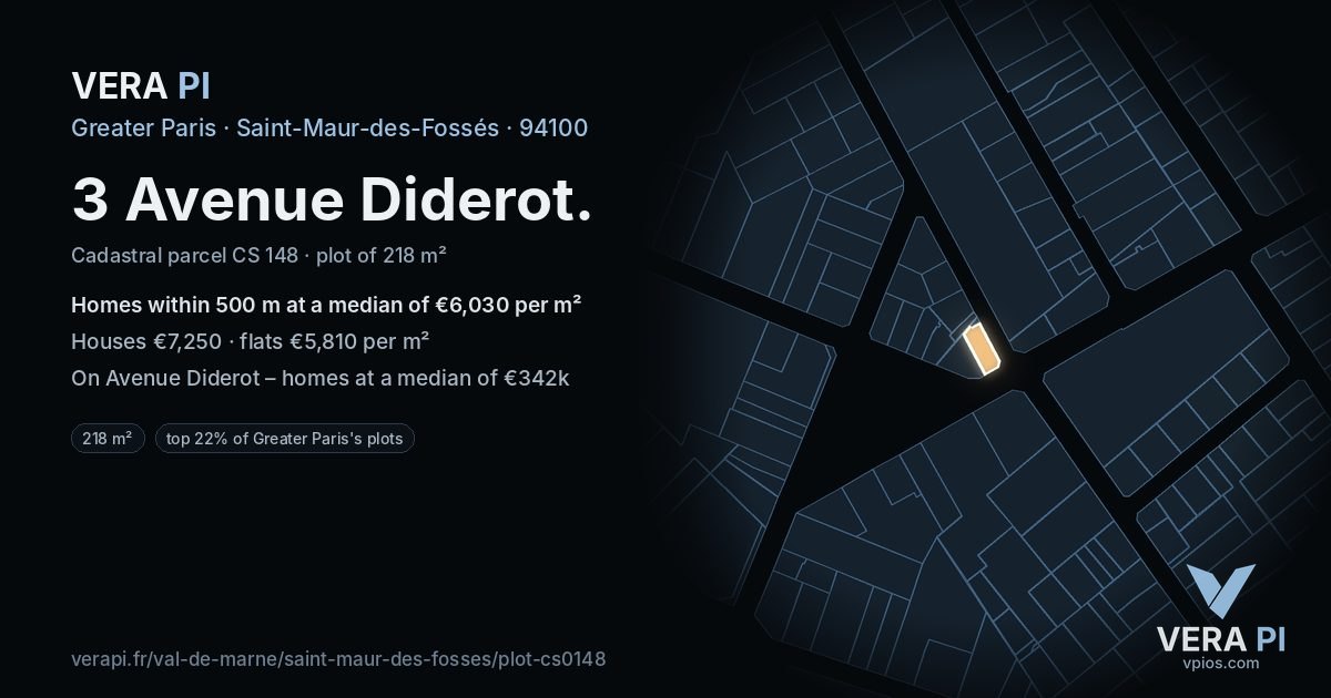3 Avenue Diderot, Saint-Maur-des-Fossés at night – the plot lit, the parcels around coloured by the prices near them
