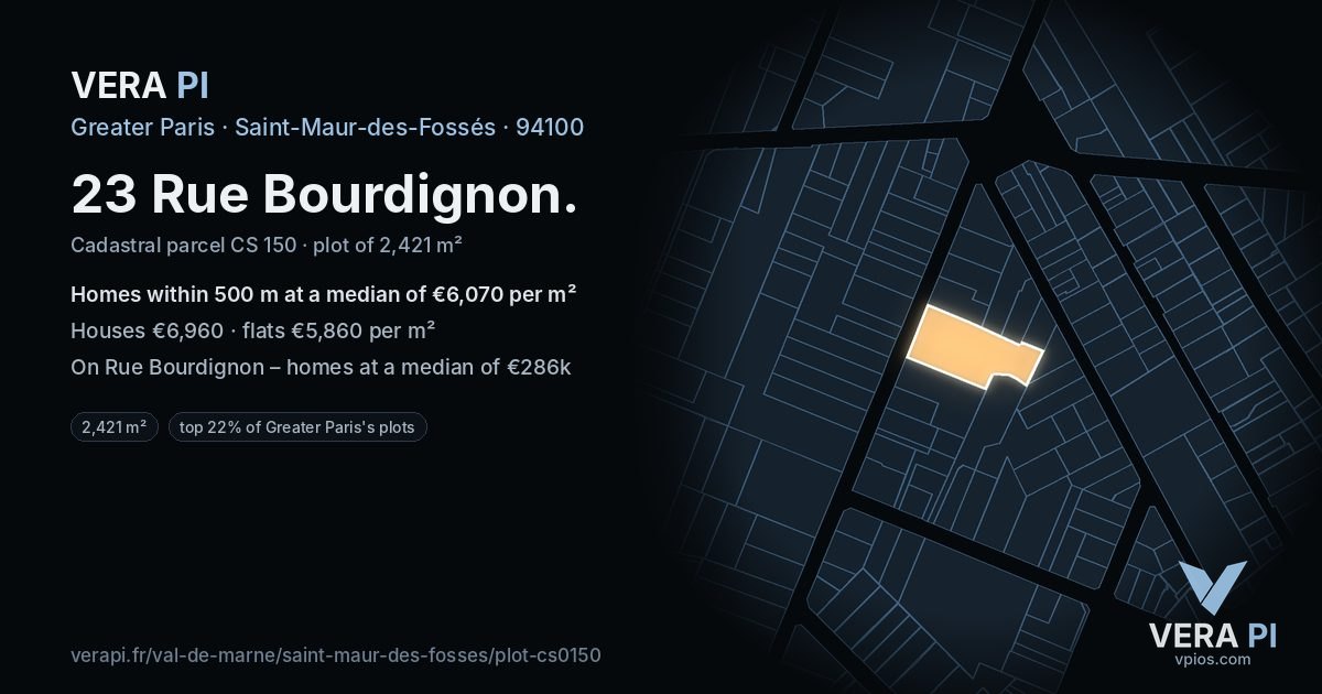 23 Rue Bourdignon, Saint-Maur-des-Fossés at night – the plot lit, the parcels around coloured by the prices near them