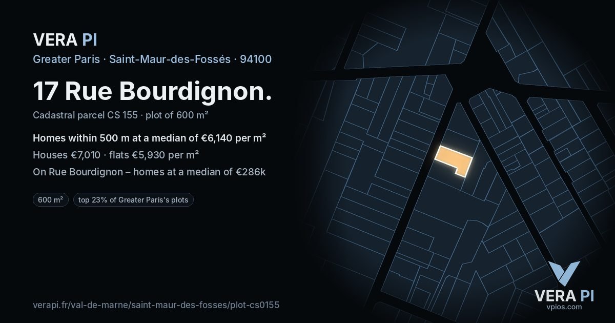 17 Rue Bourdignon, Saint-Maur-des-Fossés at night – the plot lit, the parcels around coloured by the prices near them
