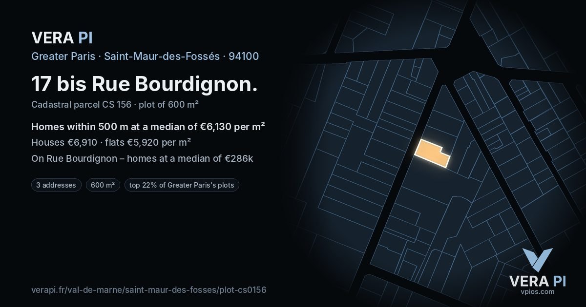 17 bis Rue Bourdignon, Saint-Maur-des-Fossés at night – the plot lit, the parcels around coloured by the prices near them