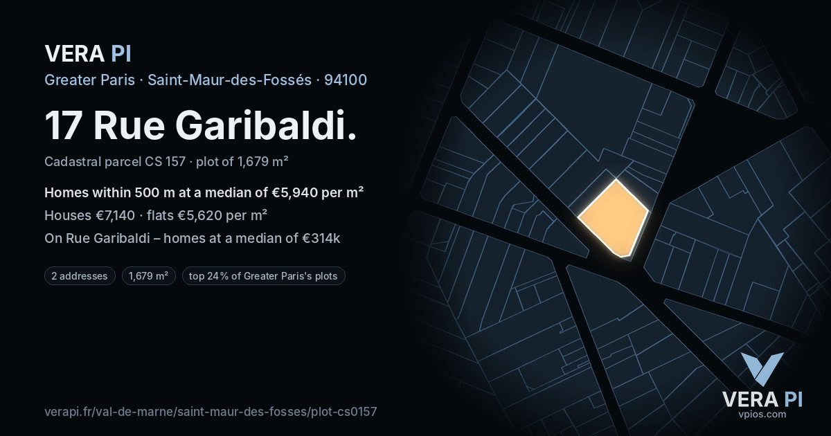 17 Rue Garibaldi, Saint-Maur-des-Fossés at night – the plot lit, the parcels around coloured by the prices near them