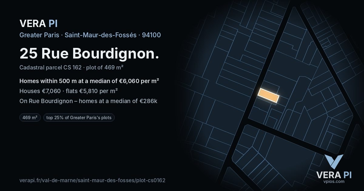 25 Rue Bourdignon, Saint-Maur-des-Fossés at night – the plot lit, the parcels around coloured by the prices near them