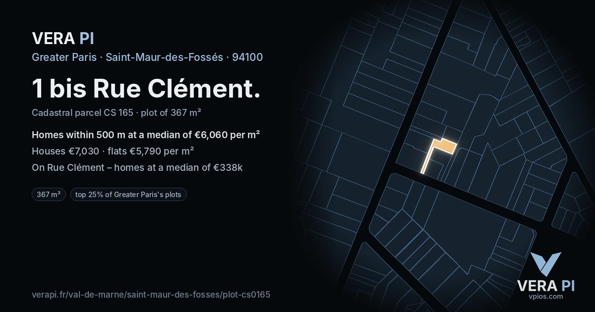 1 bis Rue Clément, Saint-Maur-des-Fossés at night – the plot lit, the parcels around coloured by the prices near them