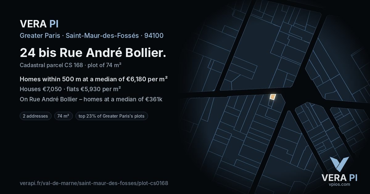 24 bis Rue André Bollier, Saint-Maur-des-Fossés at night – the plot lit, the parcels around coloured by the prices near them