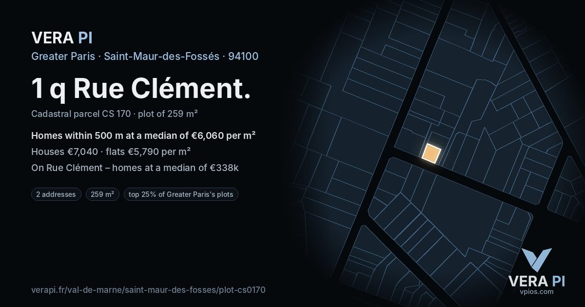 1 q Rue Clément, Saint-Maur-des-Fossés at night – the plot lit, the parcels around coloured by the prices near them