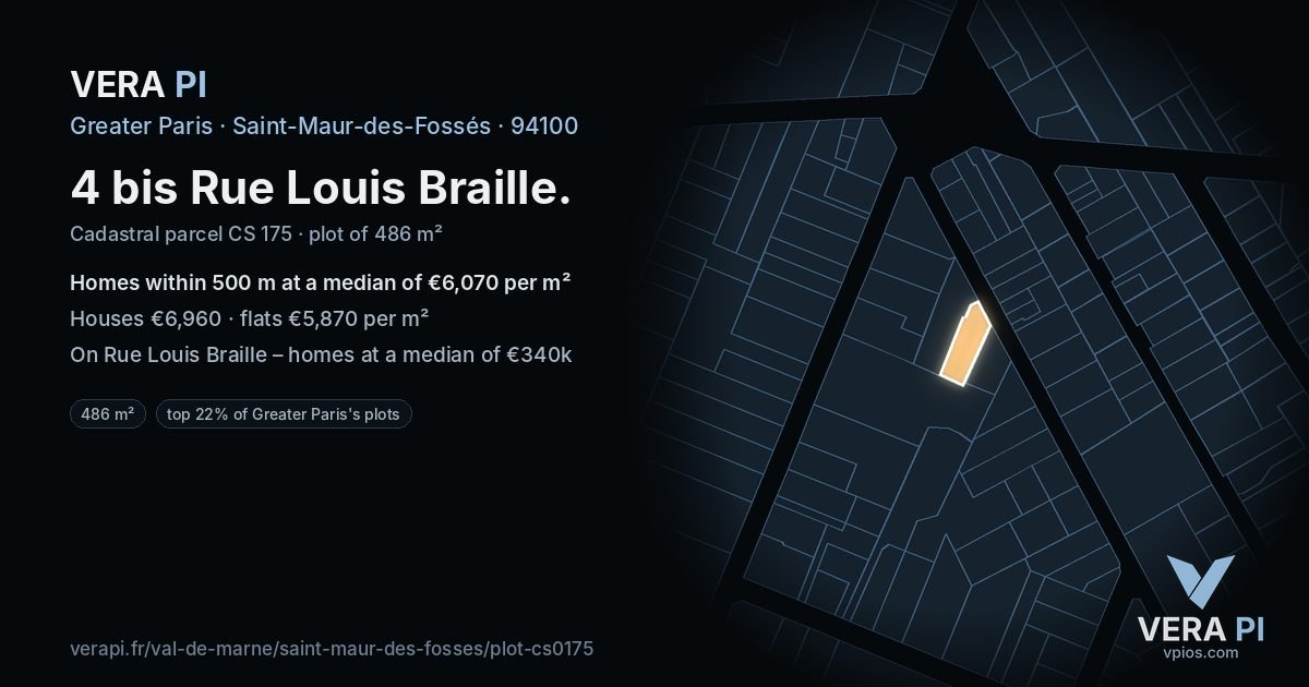 4 bis Rue Louis Braille, Saint-Maur-des-Fossés at night – the plot lit, the parcels around coloured by the prices near them