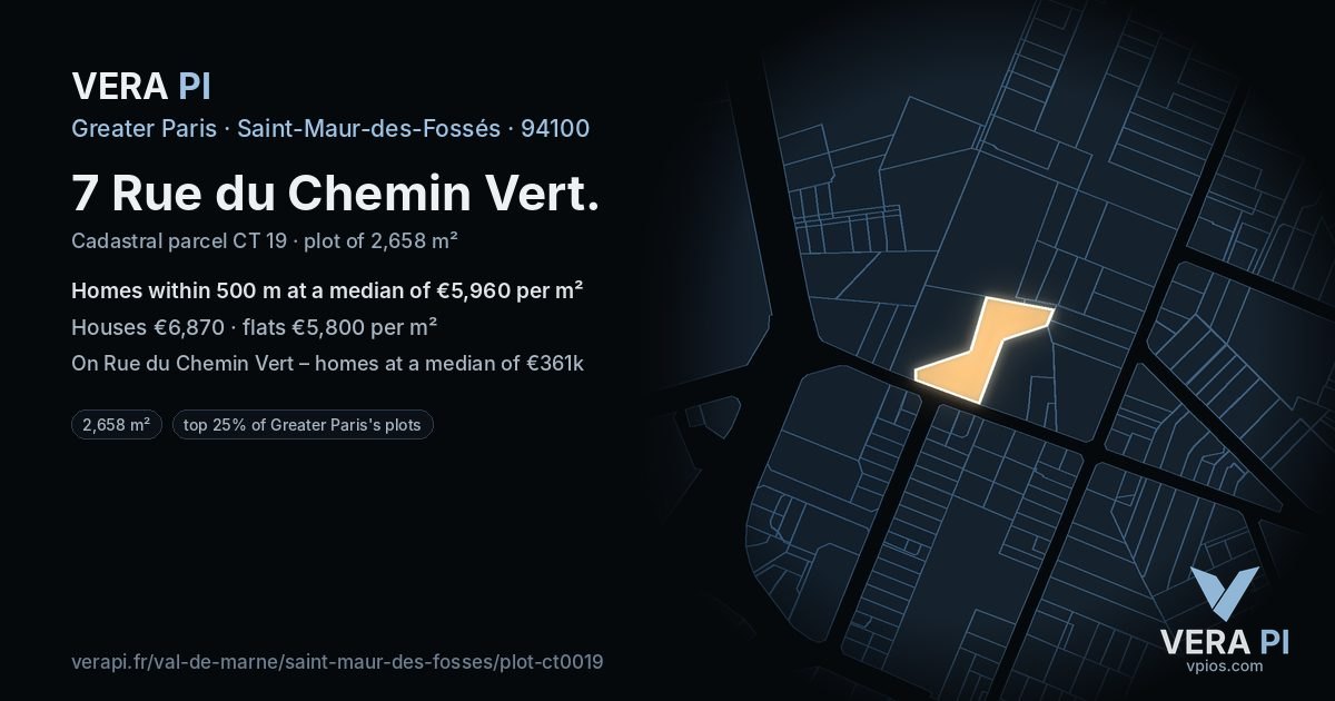 7 Rue du Chemin Vert, Saint-Maur-des-Fossés at night – the plot lit, the parcels around coloured by the prices near them