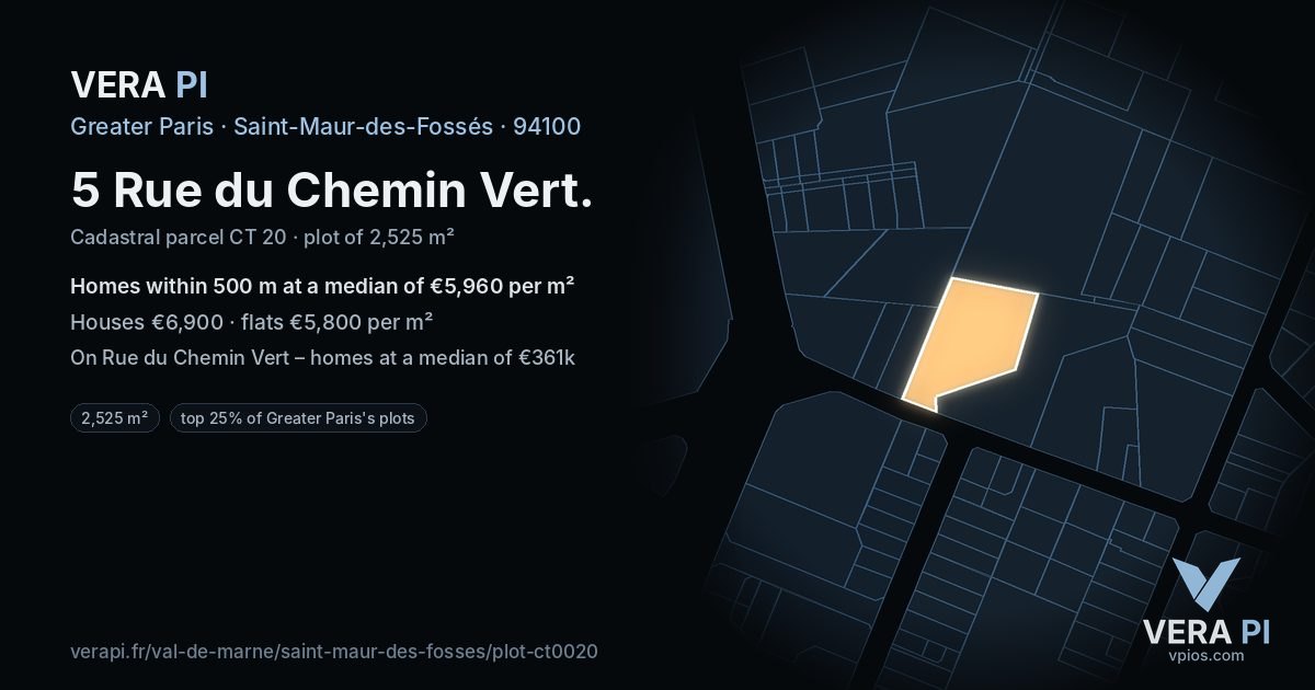 5 Rue du Chemin Vert, Saint-Maur-des-Fossés at night – the plot lit, the parcels around coloured by the prices near them
