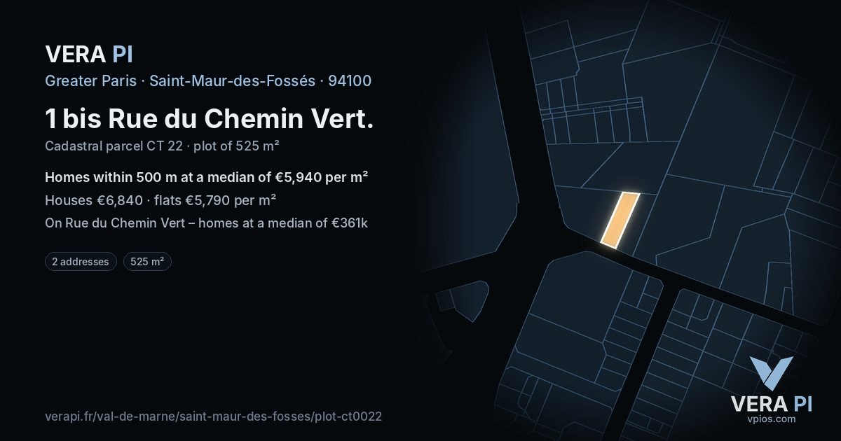 1 bis Rue du Chemin Vert, Saint-Maur-des-Fossés at night – the plot lit, the parcels around coloured by the prices near them