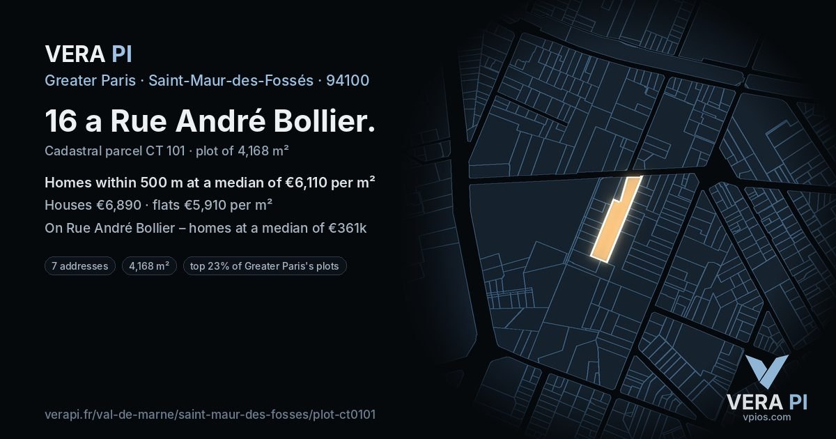 16 a Rue André Bollier, Saint-Maur-des-Fossés at night – the plot lit, the parcels around coloured by the prices near them