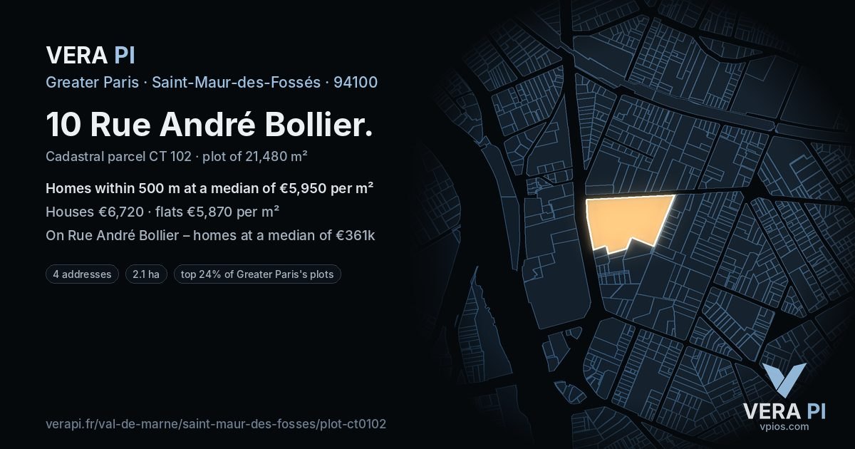 10 Rue André Bollier, Saint-Maur-des-Fossés at night – the plot lit, the parcels around coloured by the prices near them
