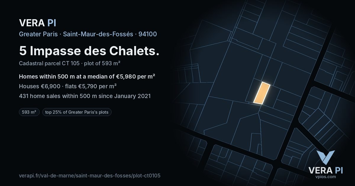 5 Impasse des Chalets, Saint-Maur-des-Fossés at night – the plot lit, the parcels around coloured by the prices near them