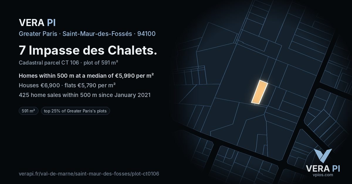 7 Impasse des Chalets, Saint-Maur-des-Fossés at night – the plot lit, the parcels around coloured by the prices near them