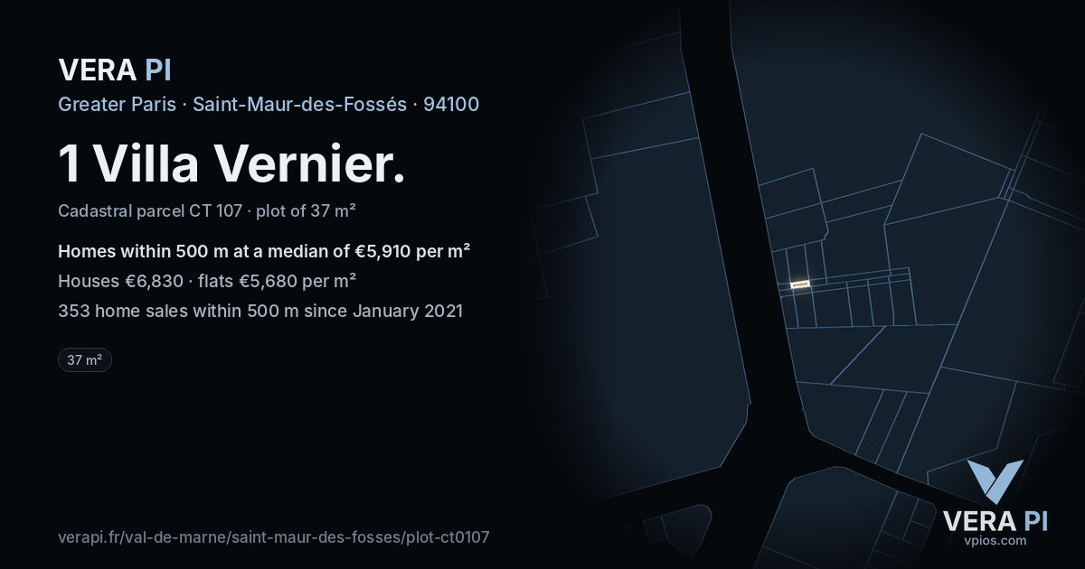 1 Villa Vernier, Saint-Maur-des-Fossés at night – the plot lit, the parcels around coloured by the prices near them