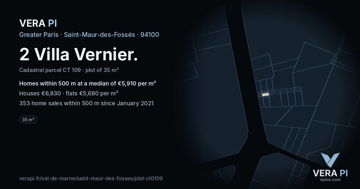 2 Villa Vernier, Saint-Maur-des-Fossés at night – the plot lit, the parcels around coloured by the prices near them