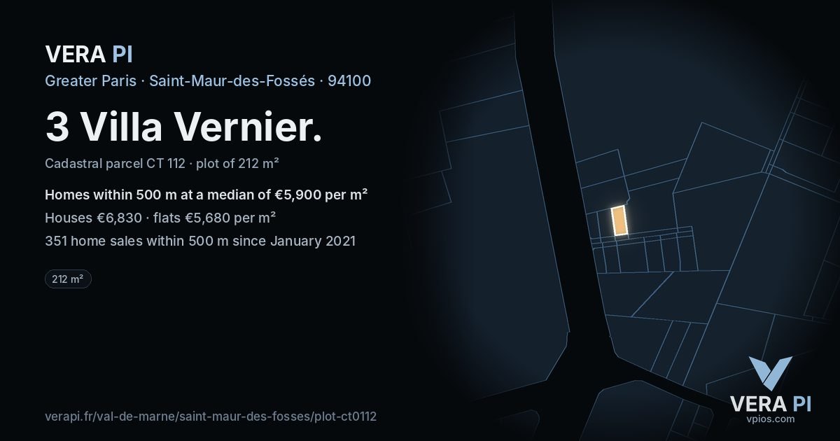 3 Villa Vernier, Saint-Maur-des-Fossés at night – the plot lit, the parcels around coloured by the prices near them