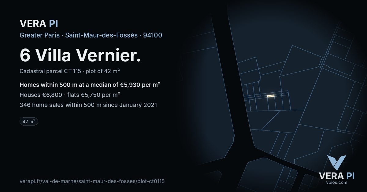 6 Villa Vernier, Saint-Maur-des-Fossés at night – the plot lit, the parcels around coloured by the prices near them