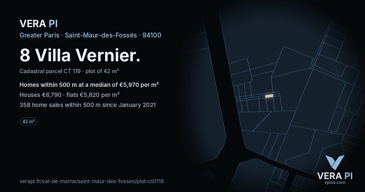 8 Villa Vernier, Saint-Maur-des-Fossés at night – the plot lit, the parcels around coloured by the prices near them