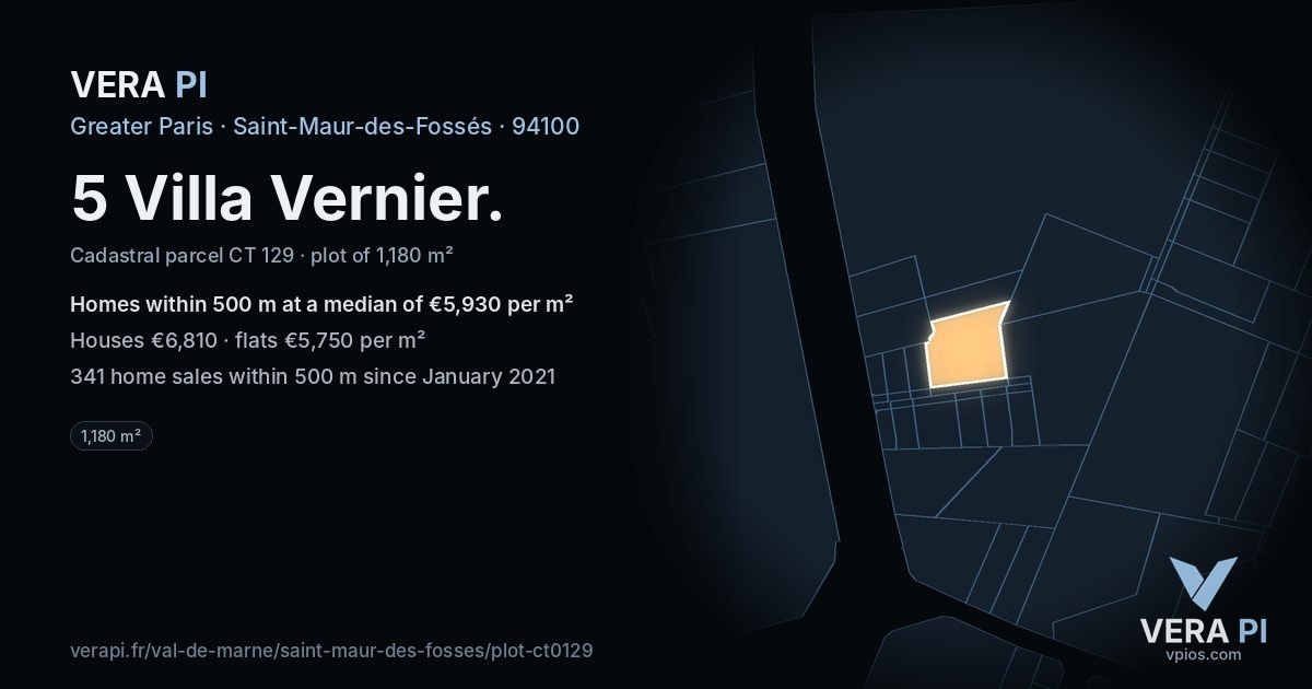 5 Villa Vernier, Saint-Maur-des-Fossés at night – the plot lit, the parcels around coloured by the prices near them