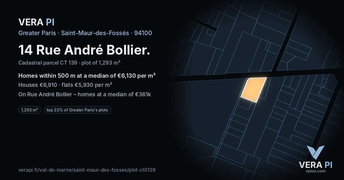 14 Rue André Bollier, Saint-Maur-des-Fossés at night – the plot lit, the parcels around coloured by the prices near them