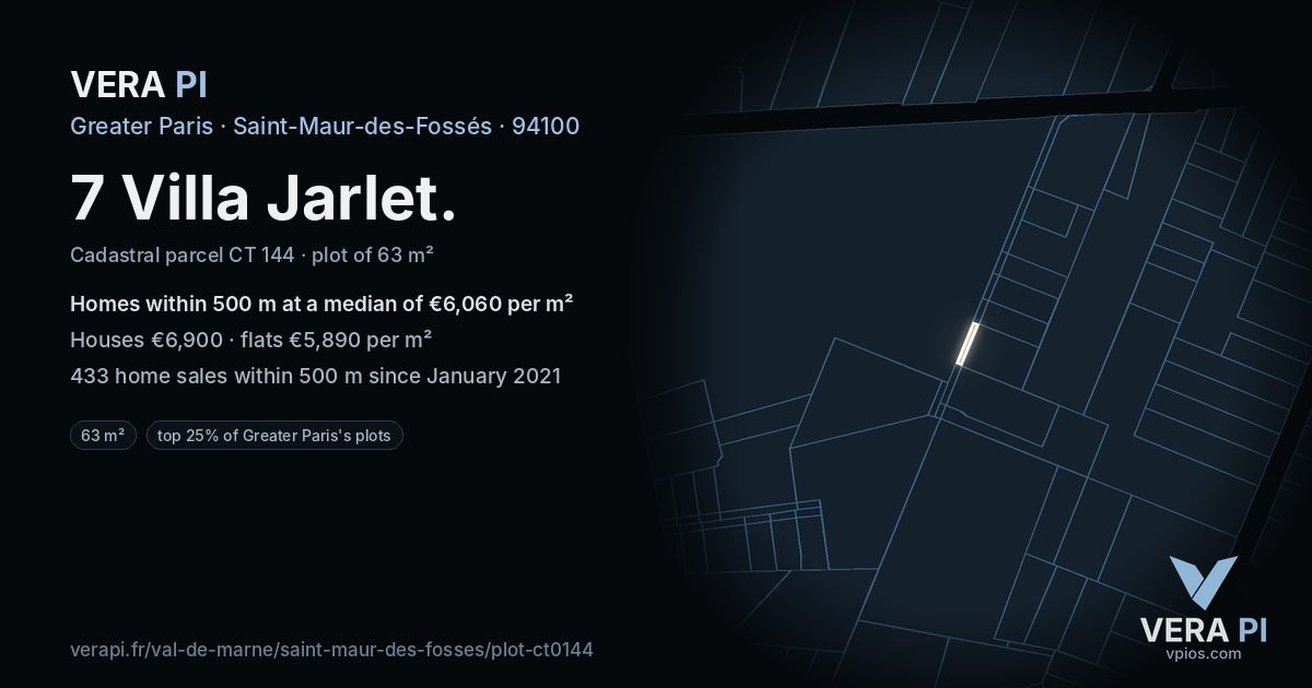 7 Villa Jarlet, Saint-Maur-des-Fossés at night – the plot lit, the parcels around coloured by the prices near them