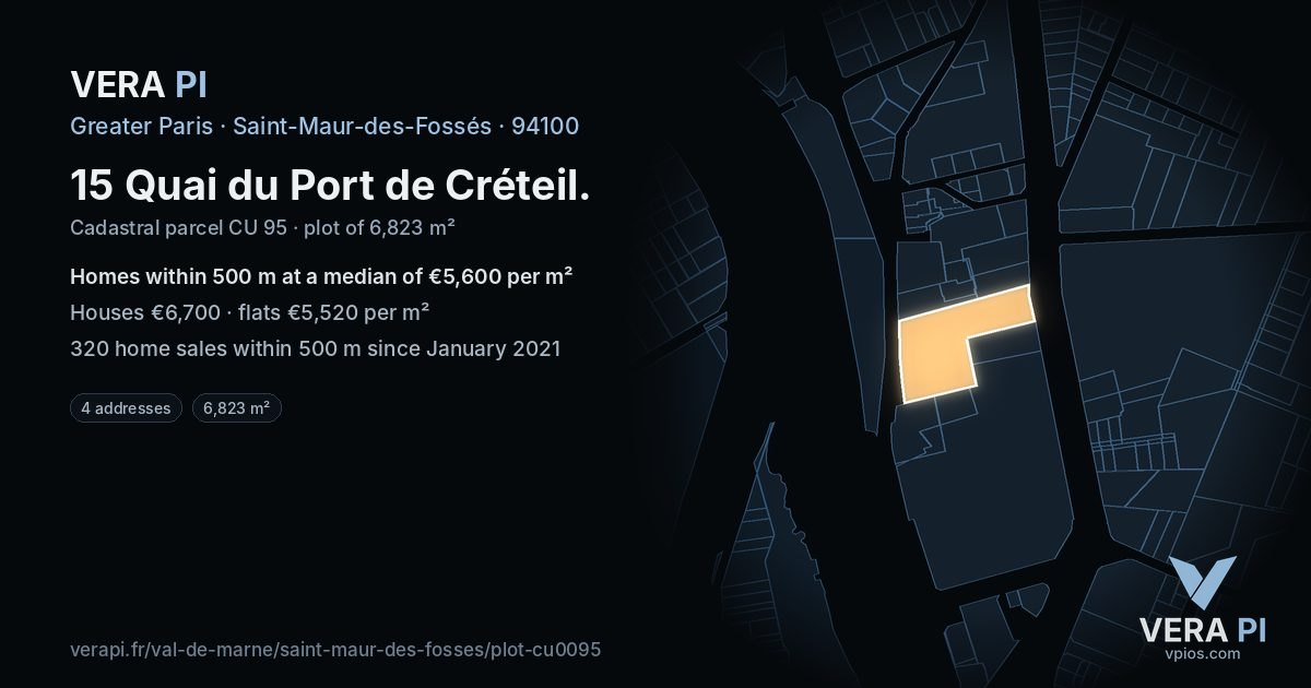 15 Quai du Port de Créteil, Saint-Maur-des-Fossés at night – the plot lit, the parcels around coloured by the prices near them