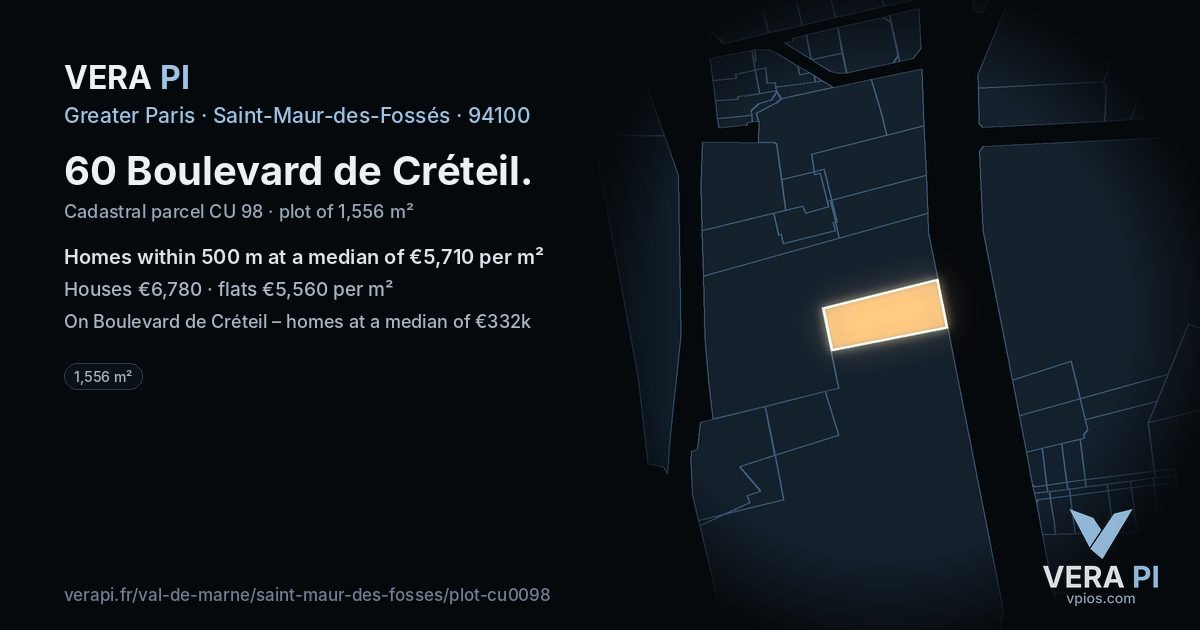 60 Boulevard de Créteil, Saint-Maur-des-Fossés at night – the plot lit, the parcels around coloured by the prices near them
