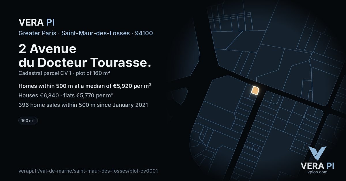 2 Avenue du Docteur Tourasse, Saint-Maur-des-Fossés at night – the plot lit, the parcels around coloured by the prices near them