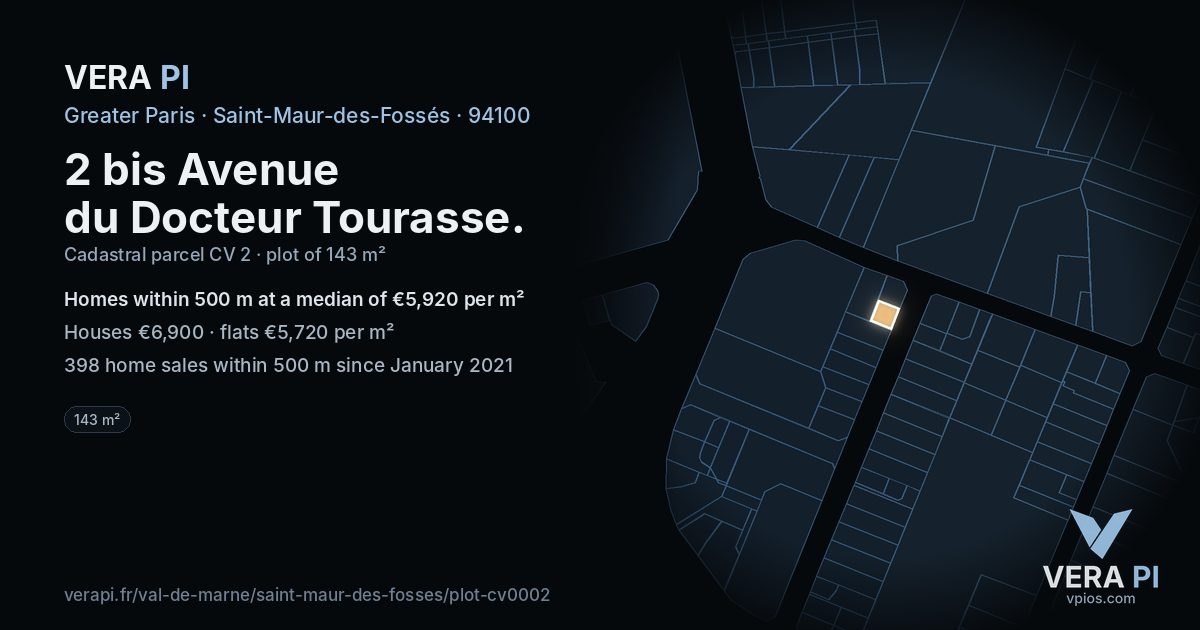 2 bis Avenue du Docteur Tourasse, Saint-Maur-des-Fossés at night – the plot lit, the parcels around coloured by the prices near them