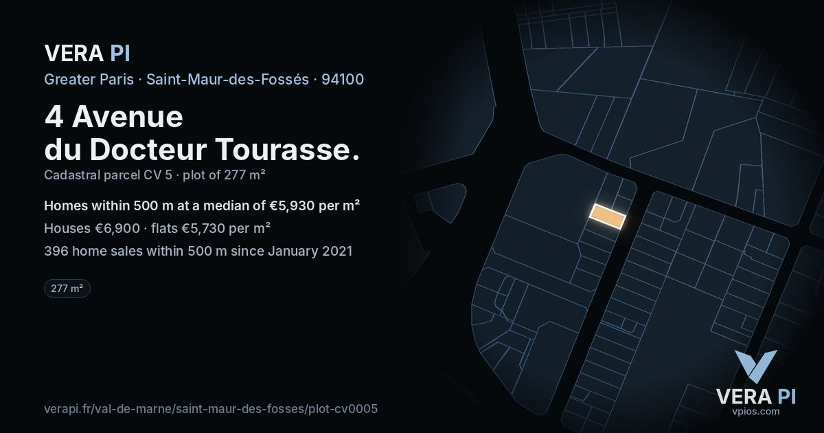 4 Avenue du Docteur Tourasse, Saint-Maur-des-Fossés at night – the plot lit, the parcels around coloured by the prices near them