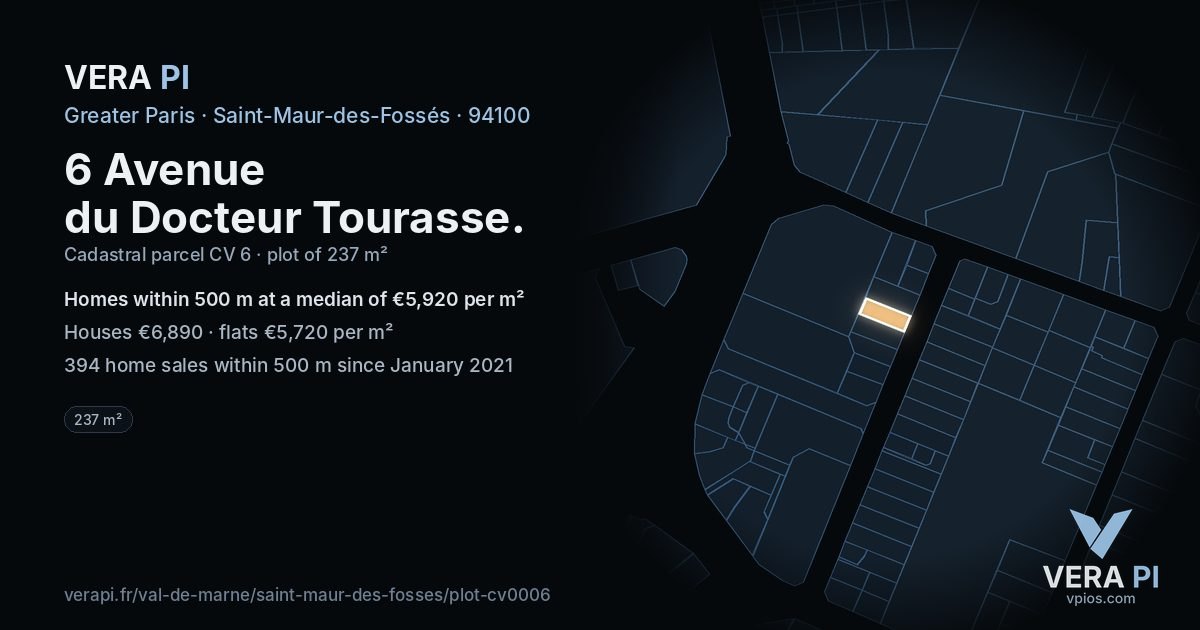6 Avenue du Docteur Tourasse, Saint-Maur-des-Fossés at night – the plot lit, the parcels around coloured by the prices near them
