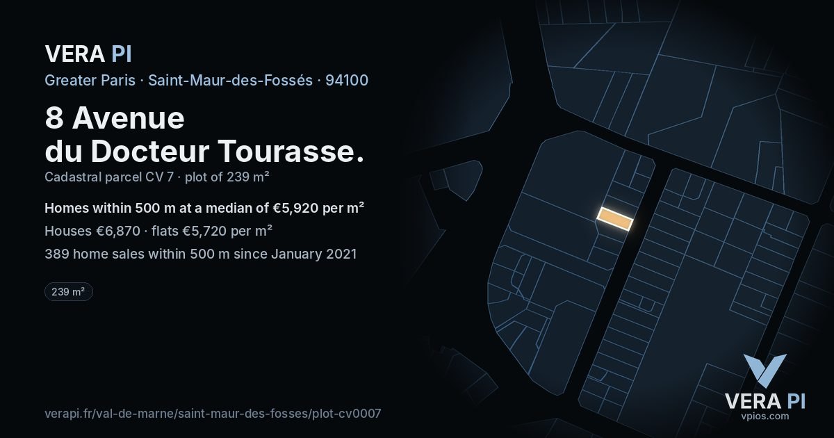8 Avenue du Docteur Tourasse, Saint-Maur-des-Fossés at night – the plot lit, the parcels around coloured by the prices near them